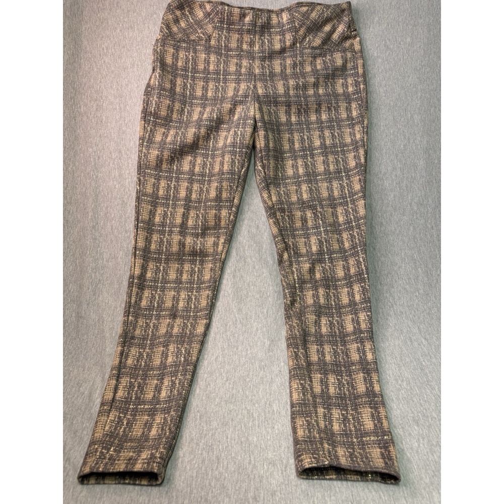 Zac & Rachel Women's Pull On Pants Size M Brown Gold Textured Print Straight Leg